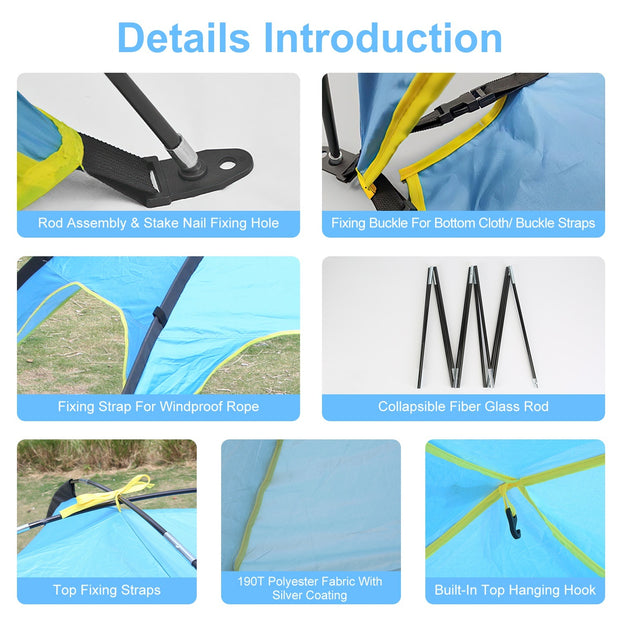 4-6 Person Waterproof Beach Tent Canopy  With 3 Door Openings