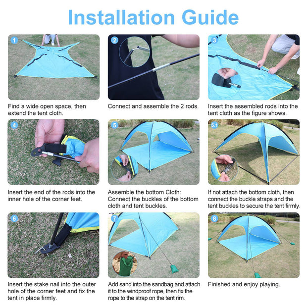 4-6 Person Waterproof Beach Tent Canopy  With 3 Door Openings