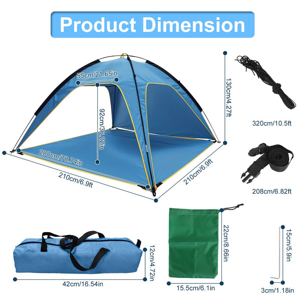 4-6 Person Waterproof Beach Tent Canopy  With 3 Door Openings