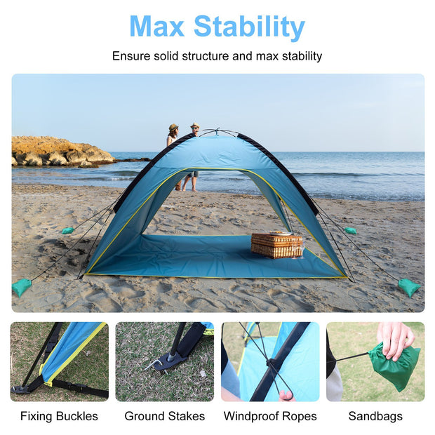 4-6 Person Waterproof Beach Tent Canopy  With 3 Door Openings